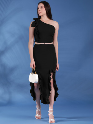 KOTTY Women Two Piece Dress Black Midi/Calf Length Dress