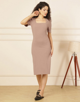 Selvia Women Bodycon Brown Knee Length Dress