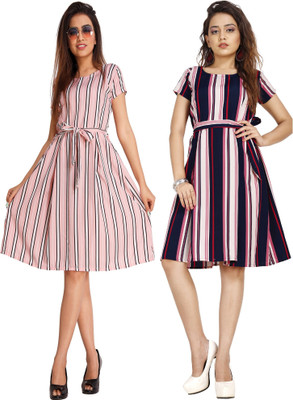 Gurudev Fashionn Women A-line Pink Knee Length Dress