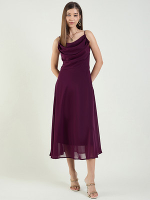 AAYU Women Fit and Flare Purple Midi/Calf Length Dress