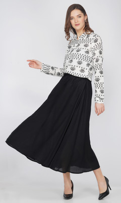 VAHSON Women Fit and Flare White, Black Maxi/Full Length Dress