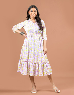 Dressberry Women Fit and Flare Purple Midi/Calf Length Dress