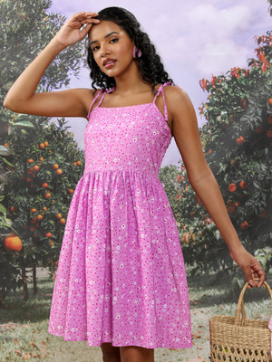 Tokyo Talkies Women Fit and Flare Pink Above Knee/Mid Thigh Length Dress
