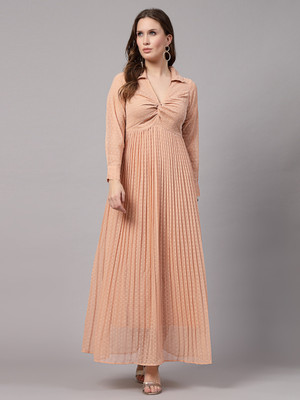 Herway Women Fit and Flare Orange Maxi/Full Length Dress