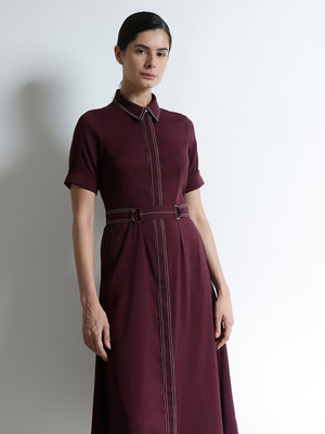 Fable Street Women A-line Maroon Midi/Calf Length Dress