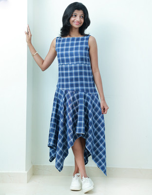 PAWS & PURRS Women Asymmetric Blue Midi/Calf Length Dress