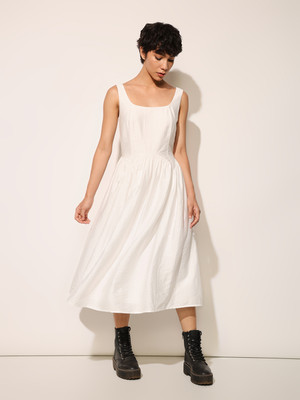 ONLY Women Fit and Flare White Midi/Calf Length Dress