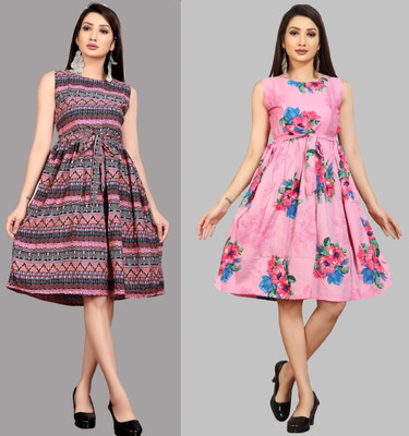 Modli 20 Fashion Women Fit and Flare Multicolor Knee Length Dress