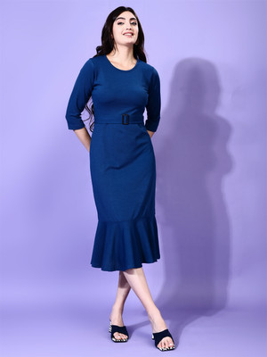 Attire Empire Women Bodycon Light Blue Midi/Calf Length Dress