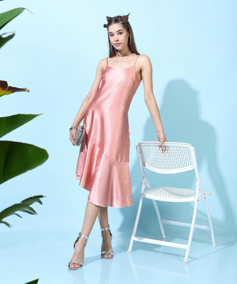 Tokyo Talkies Women Asymmetric Pink Midi/Calf Length Dress