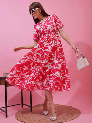 Seek By Sheetal Women Fit and Flare Pink Midi/Calf Length Dress