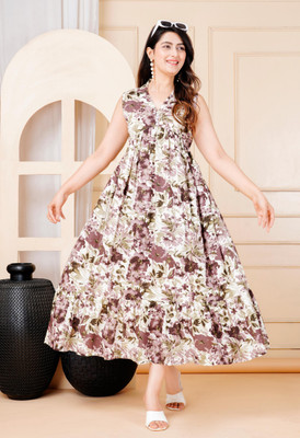 HouseOfCommon Women Fit and Flare Purple Midi/Calf Length Dress