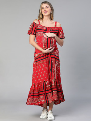 OXOLLOXO Women A-line Red Maxi/Full Length Dress