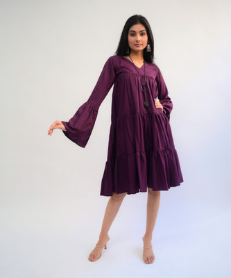 diyaz Women Fit and Flare Purple Midi/Calf Length Dress
