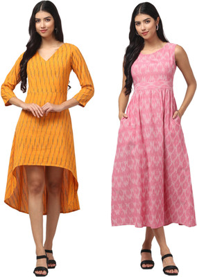 Abravi by Samreen Sartaj Women Maxi Pink, Yellow Ankle Length Dress