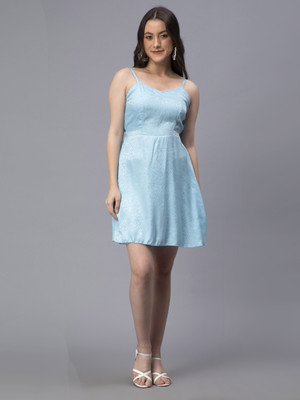 DRAPE AND DAZZLE Women A-line Light Blue Above Knee/Mid Thigh Length Dress