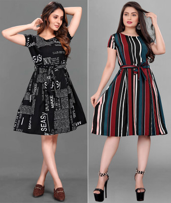 Gurudev fashion Women A-line Multicolor Knee Length Dress