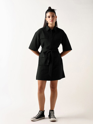 BEWAKOOF Women Shirt Black Above Knee/Mid Thigh Length Dress
