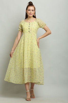 Shyammc Women Fit and Flare Multicolor Midi/Calf Length Dress