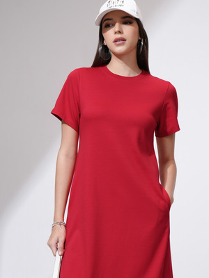 Tokyo Talkies Women A-line Red Midi/Calf Length Dress