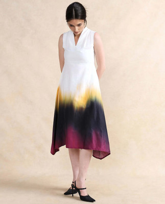 RAREISM Women Fit and Flare Multicolor Midi/Calf Length Dress