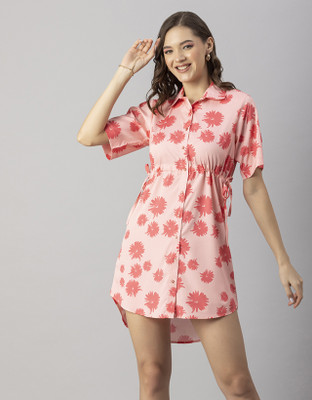 moomaya Women Shirt Pink Above Knee/Mid Thigh Length Dress