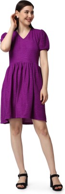 POPWINGS Women Fit and Flare Purple Dress