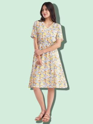 KAUTAQI Women Ethnic Dress Multicolor Midi/Calf Length Dress