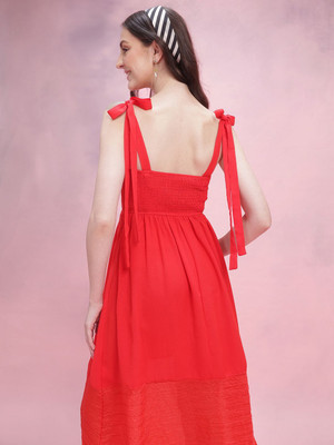 Dressberry Women Fit and Flare Red Ankle Length Dress