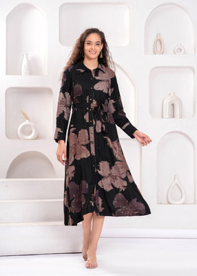 Oh Mi Dios Women Fit and Flare Black Midi/Calf Length Dress