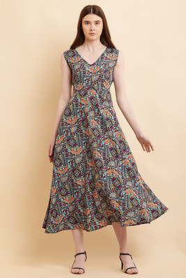 Pratyusha Women A-line Multicolor Maxi/Full Length Dress
