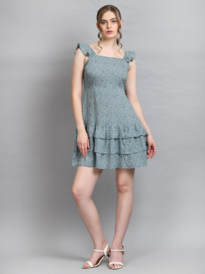 Azzurra Women Fit and Flare Green Mini/Short Dress