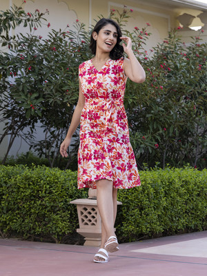 Jaitpuriya fashion Women Fit and Flare Orange Midi/Calf Length Dress