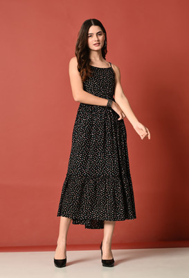 METRONAUT Women Fit and Flare Black Midi/Calf Length Dress