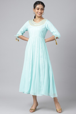 Aurelia Women Ethnic Dress Blue Midi/Calf Length Dress