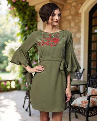 ZIMA LETO Women Fit and Flare Green Mini/Short Dress