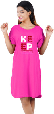 BEFLI Women T Shirt Pink Above Knee/Mid Thigh Length Dress