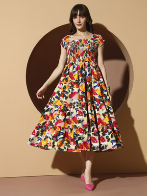 ZWERLON Women A-line Multicolor Midi/Calf Length Dress