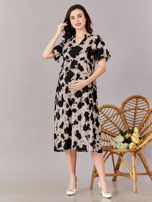 Lovely moms Women Fit and Flare Black Below Knee Dress