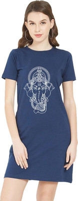 HouseOfCommon Women T Shirt Dark Blue Above Knee/Mid Thigh Length Dress