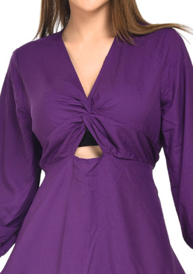 MOM'S EARTH FASHION Women Fit and Flare Purple Below Knee Dress