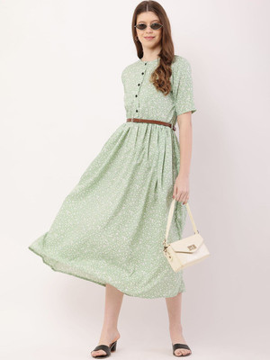 Moda Rapido Women A-line Green Midi/Calf Length Dress