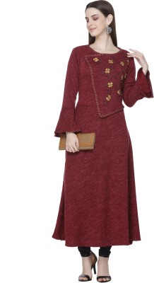 Sunayna Women Fit and Flare Maroon Dress