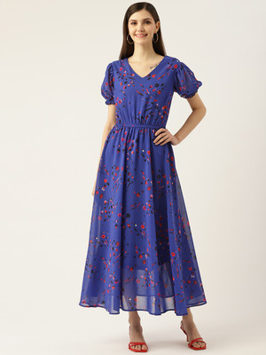 Deewa Women A-line Dark Blue Maxi/Full Length Dress