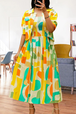 Avnienterprisea Women Fit and Flare Yellow Midi/Calf Length Dress