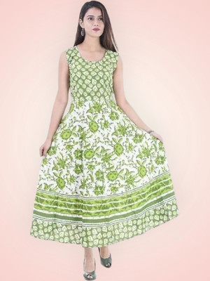 Tankavi Women Fit and Flare Green Knee Length Dress