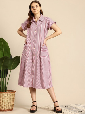 THECLASSICTOGS Women Shirt Pink Below Knee Dress