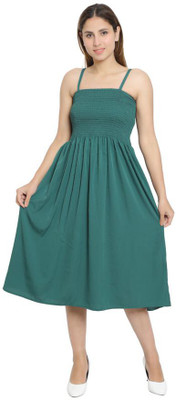 Divinelove Women A-line Green Midi/Calf Length Dress