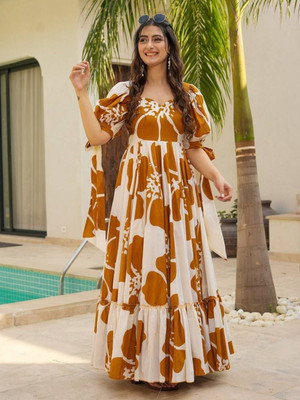Fashion2wear Women Gown Brown Maxi/Full Length Dress