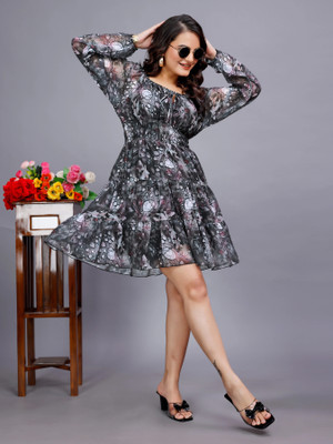 DORESUZAA Women A-line Black Above Knee/Mid Thigh Length Dress
